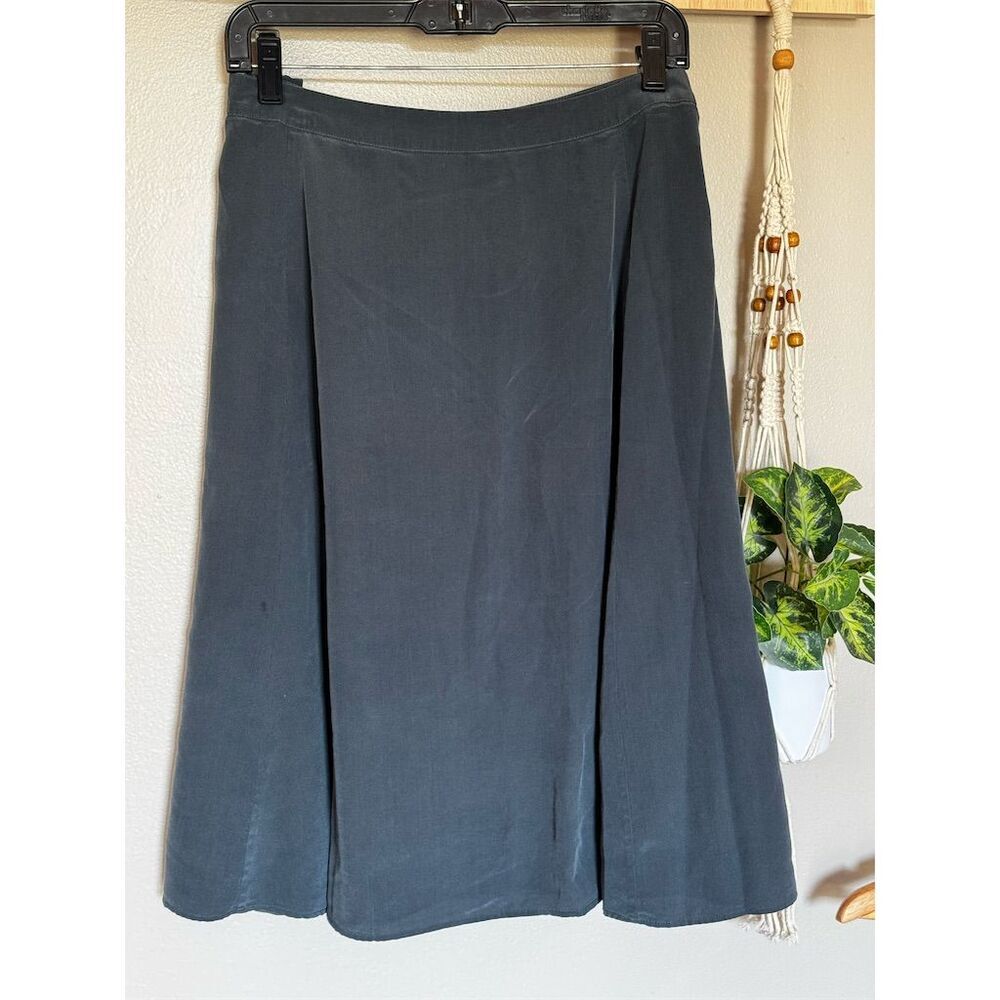 Vintage PURE Women's Gray Silk A-Line Midi Skirt Size‎ 16 Casual Y2K skirt